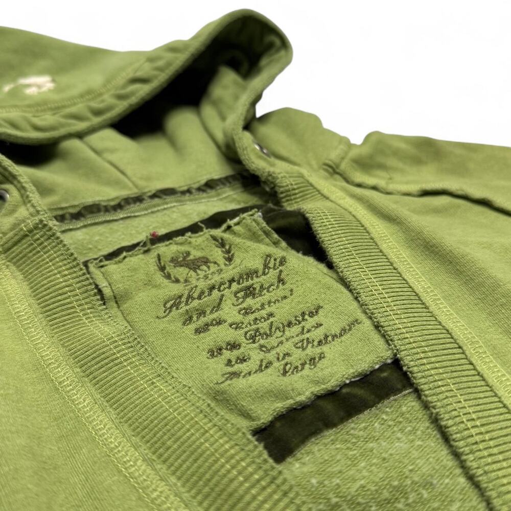 Y2K vintage Abercrombie & Fitch green cotton & hooded mini dress logo size large - Picture 4 of 8